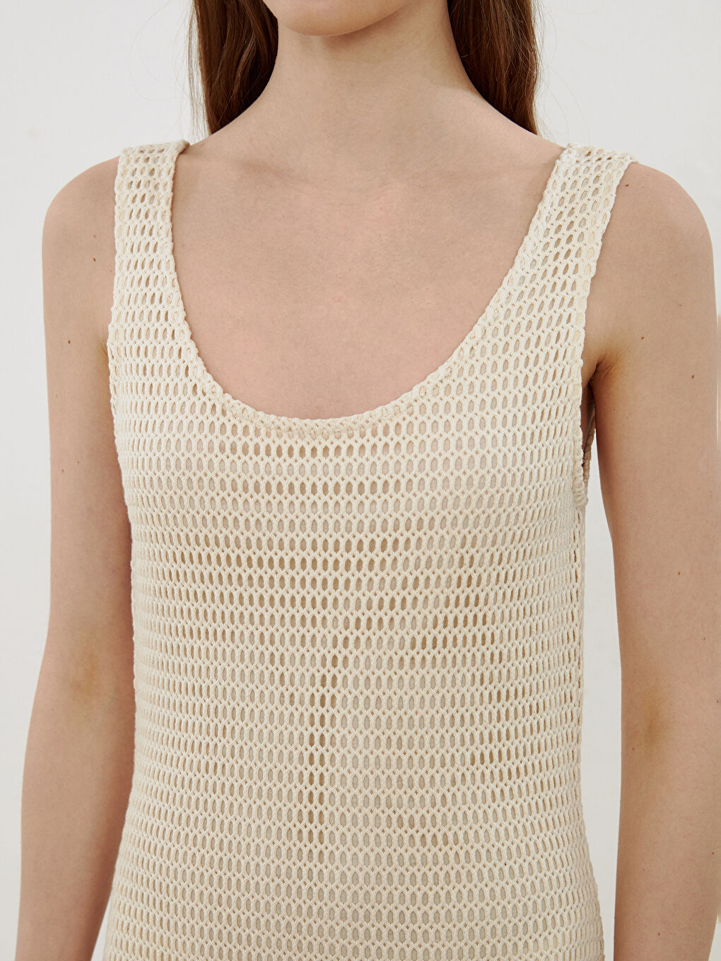 Ekru U Yaka Ajurlu Elbise-2