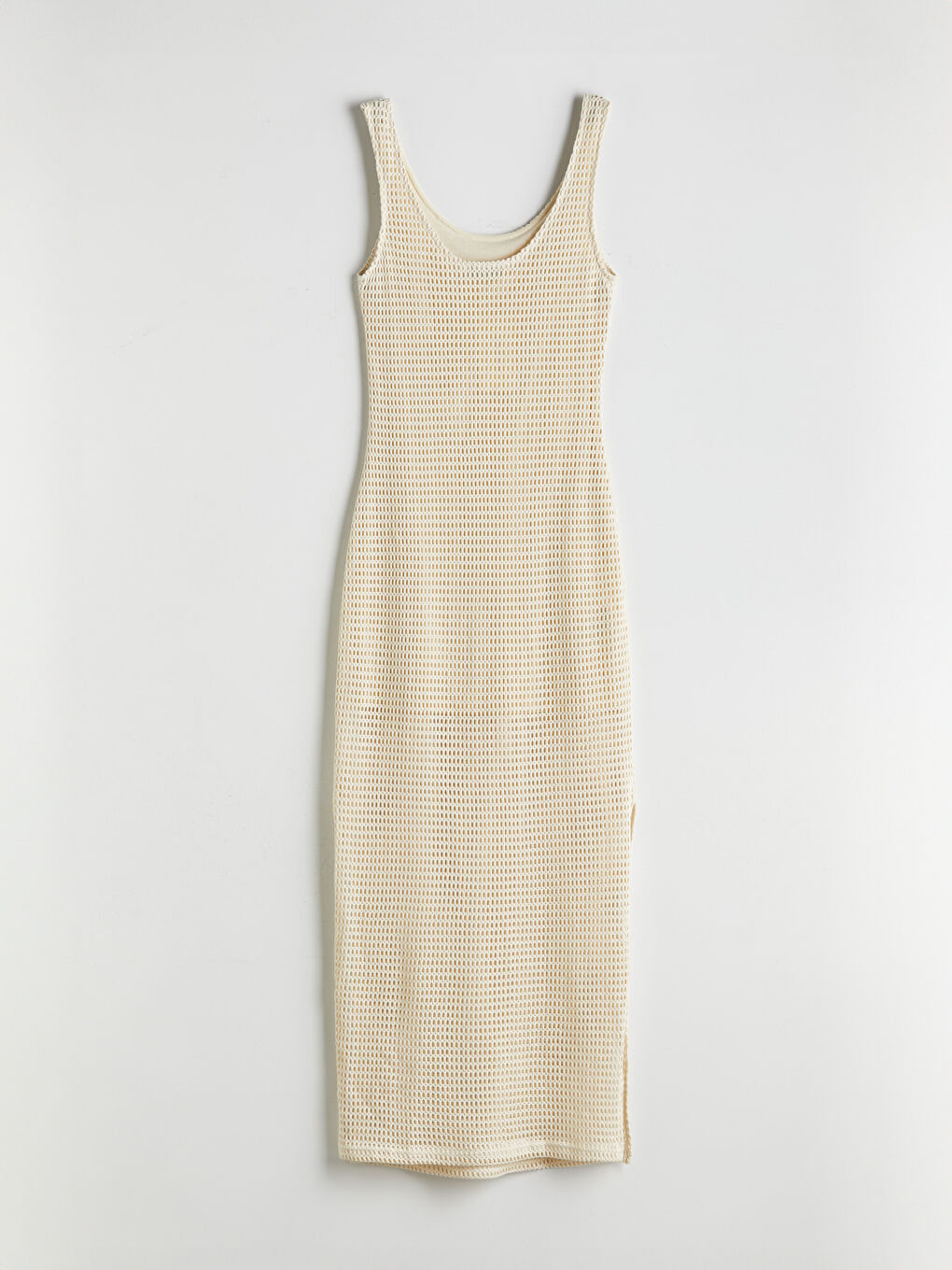 Ekru U Yaka Ajurlu Elbise-5