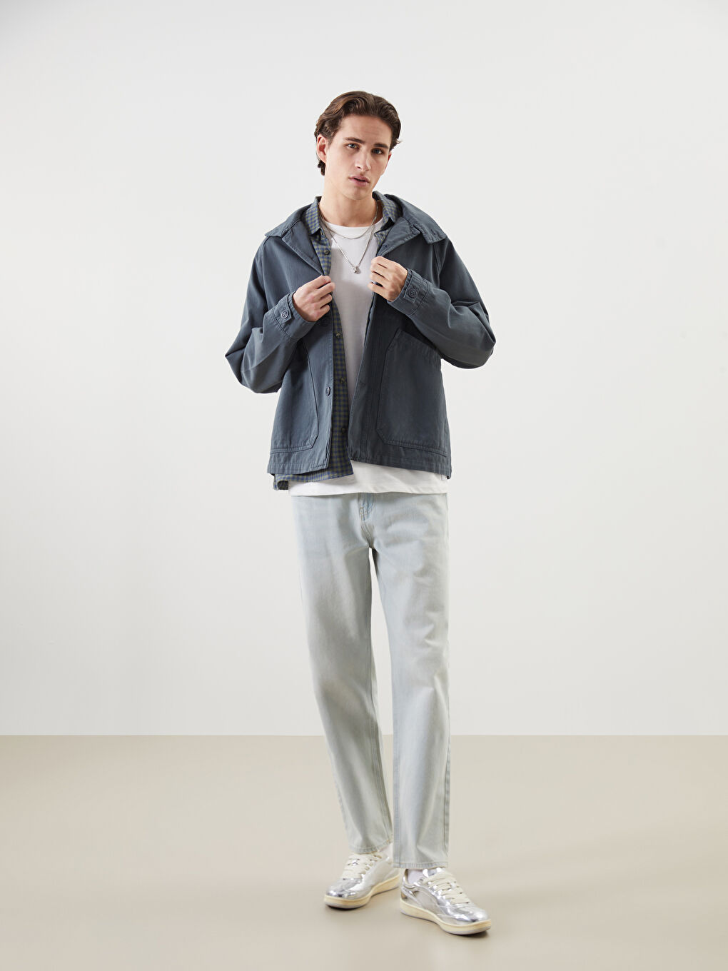 Yeşil Rahat Kalıp Uzun Kollu Erkek Gömlek Ceket-1