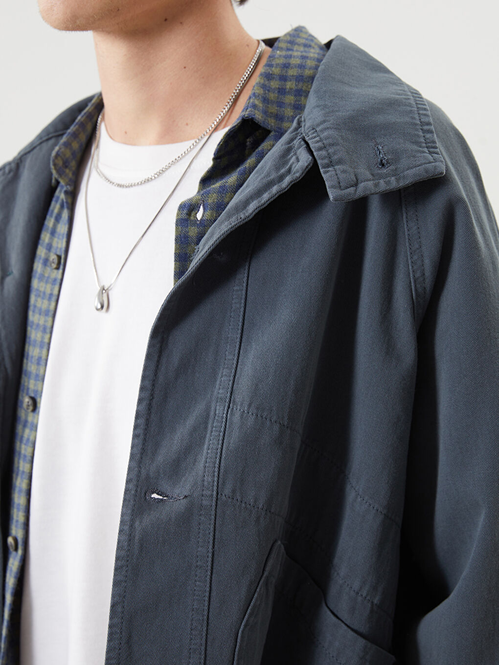 Yeşil Rahat Kalıp Uzun Kollu Erkek Gömlek Ceket-2