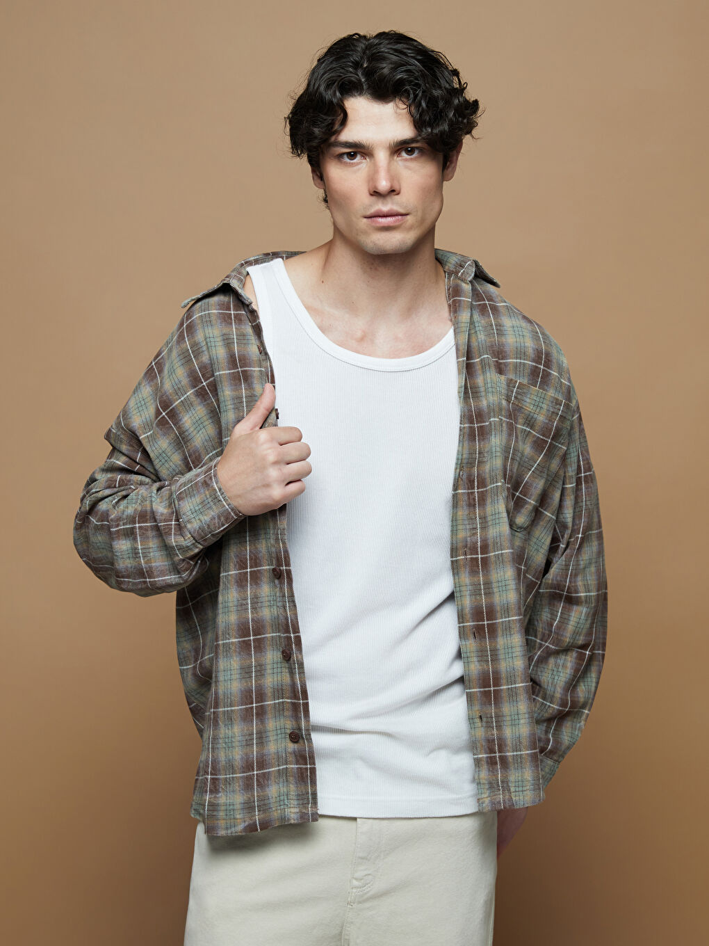 Relaxed Fit Long Sleeve Plaid Twill Men's Shirt