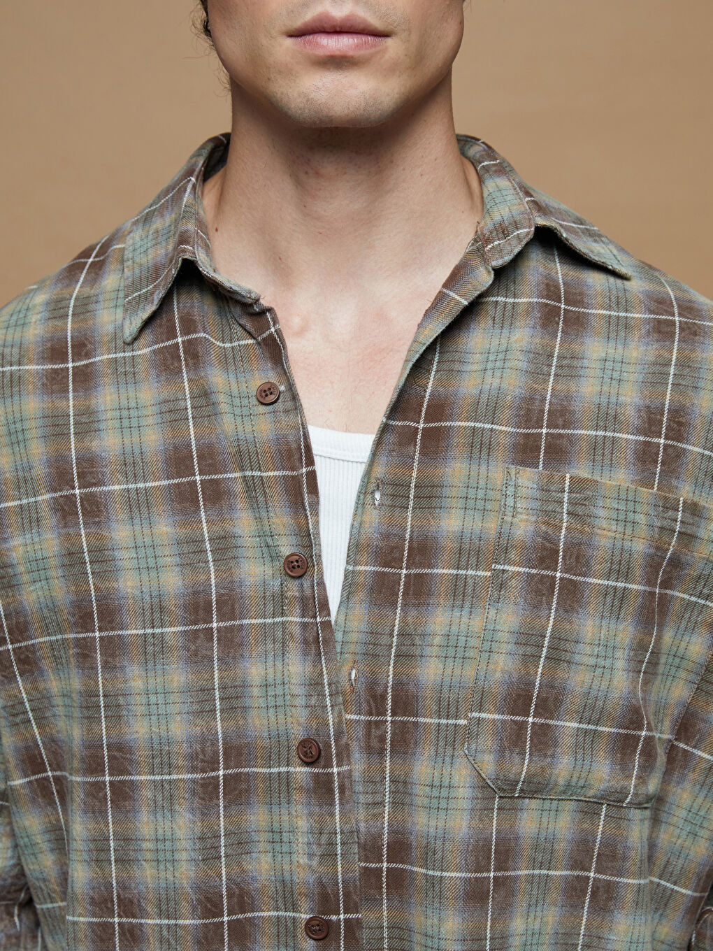 Relaxed Fit Long Sleeve Plaid Twill Men's Shirt-2