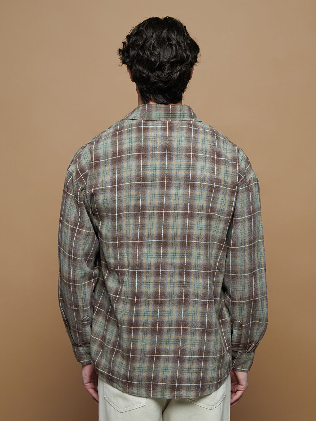 Relaxed Fit Long Sleeve Plaid Twill Men's Shirt-3