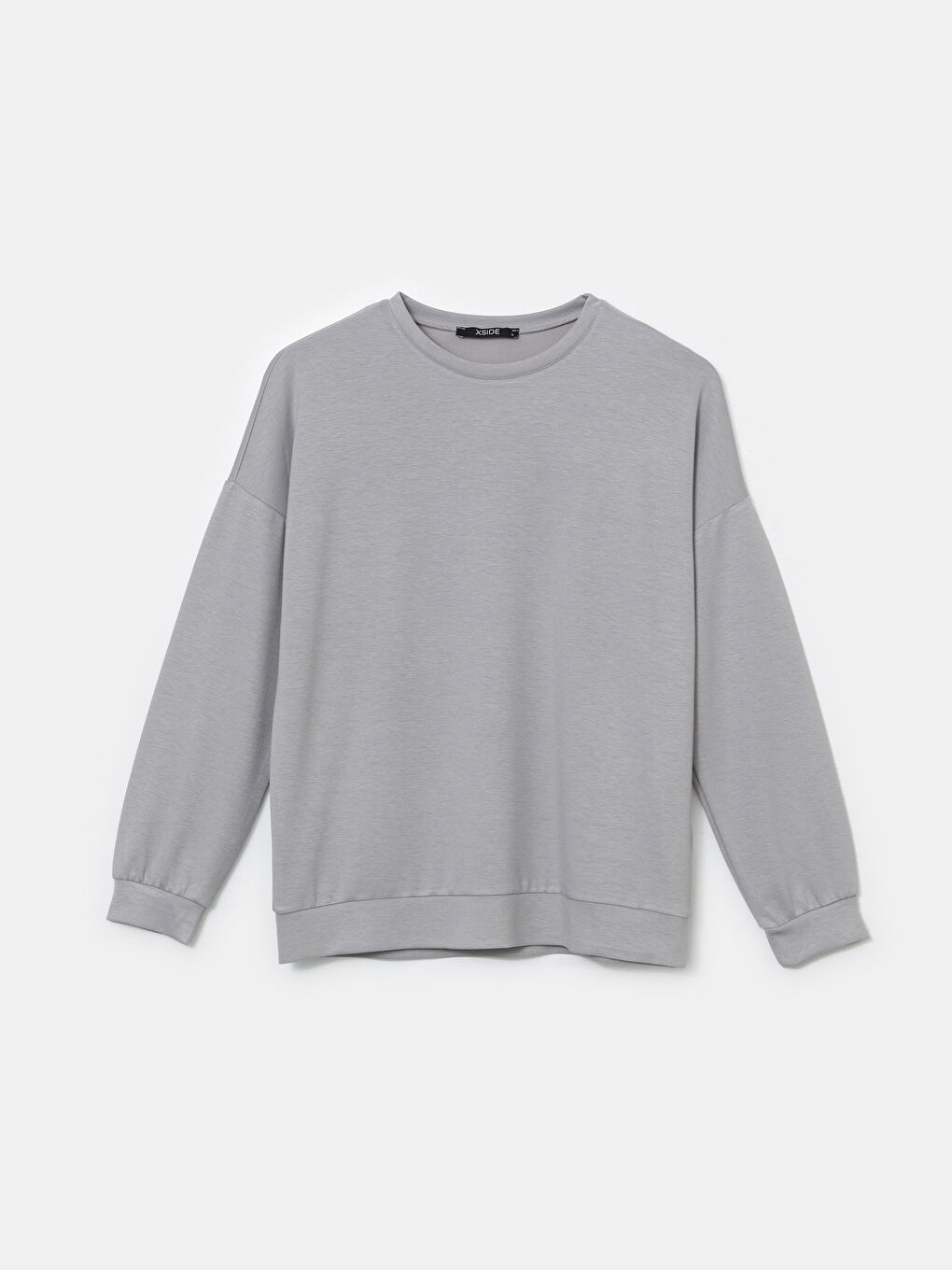 Gri Bisiklet Yaka Kadın Sweatshirt-4