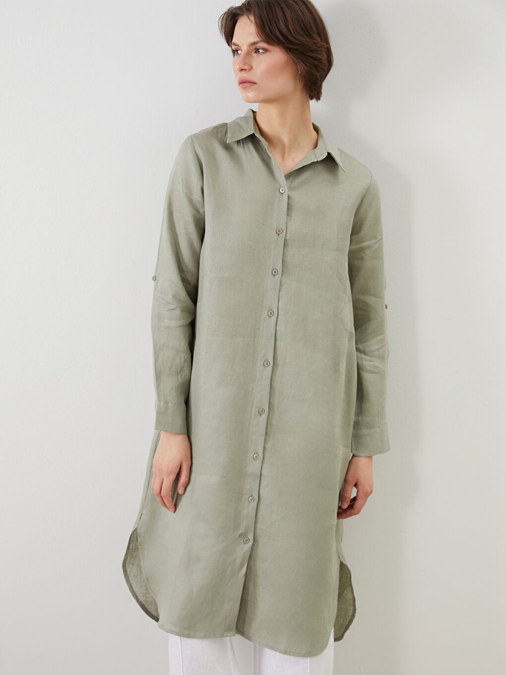 Linen Women's Shirt Tunic -S5NF52Z8-YGN