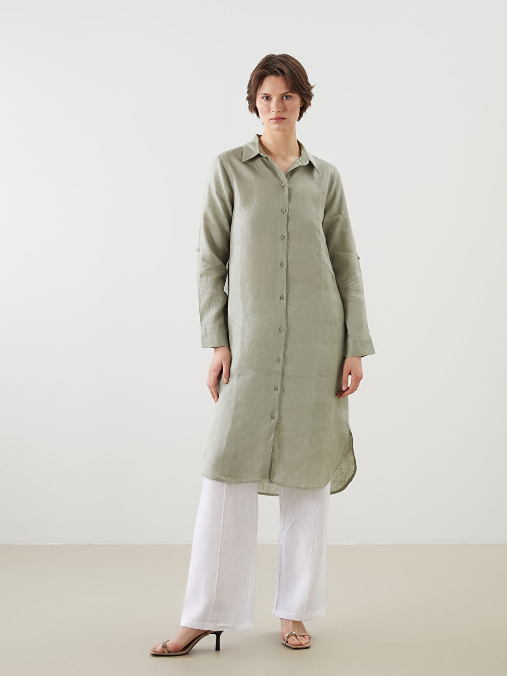 Linen Women's Shirt Tunic -S5NF52Z8-YGN