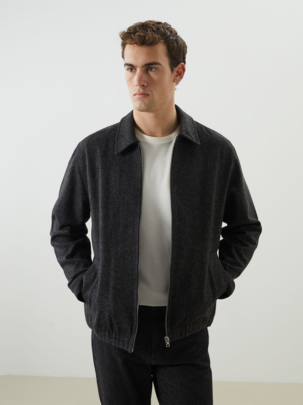 Antrasit Standart Kalıp Gömlek Yaka Erkek Mont