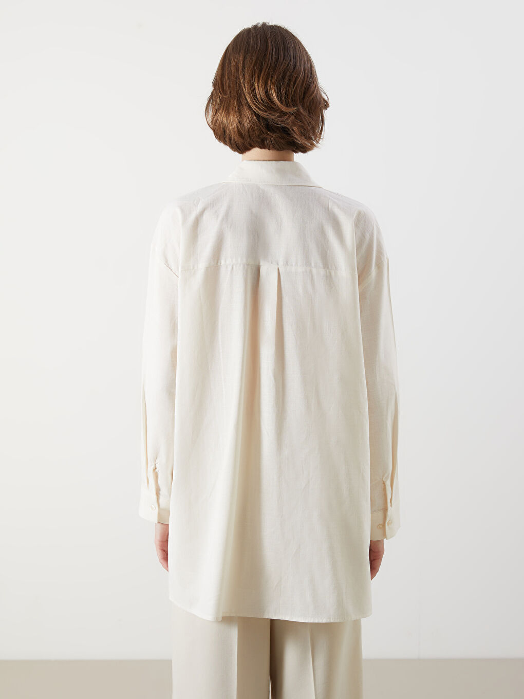 Ekru Nakışlı Oversize Kadın Gömlek Tunik-3