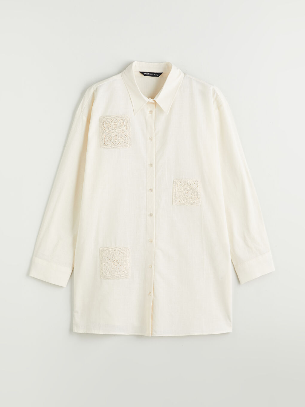 Ekru Nakışlı Oversize Kadın Gömlek Tunik-4