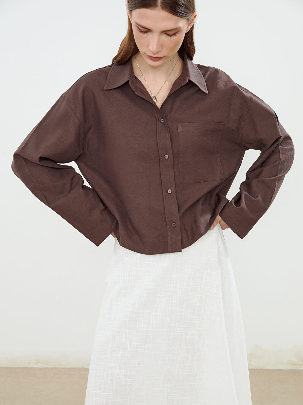 Oversize Linen Blend Women's Shirt -S5NF83Z8-DJ7
