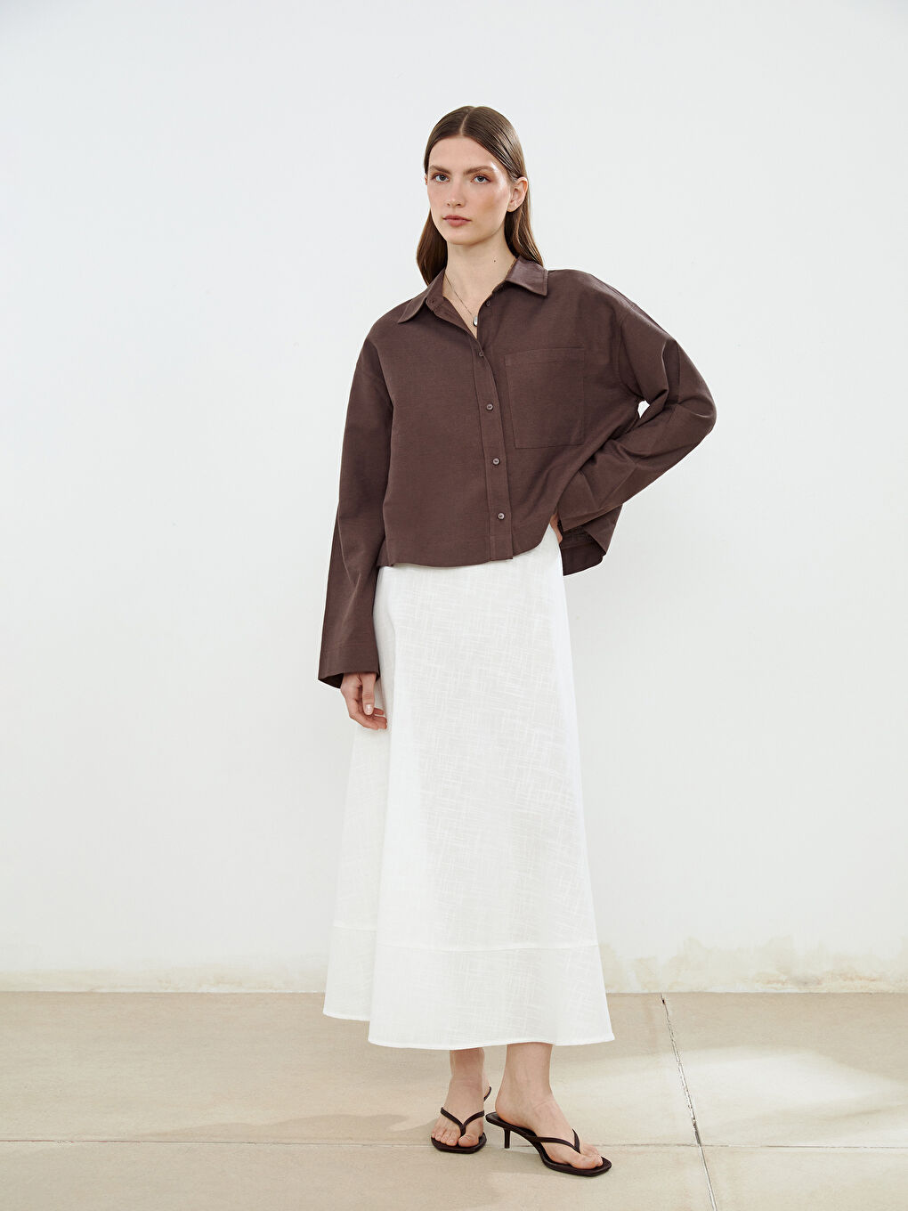 Oversize Linen Blend Women's Shirt -S5NF83Z8-DJ7
