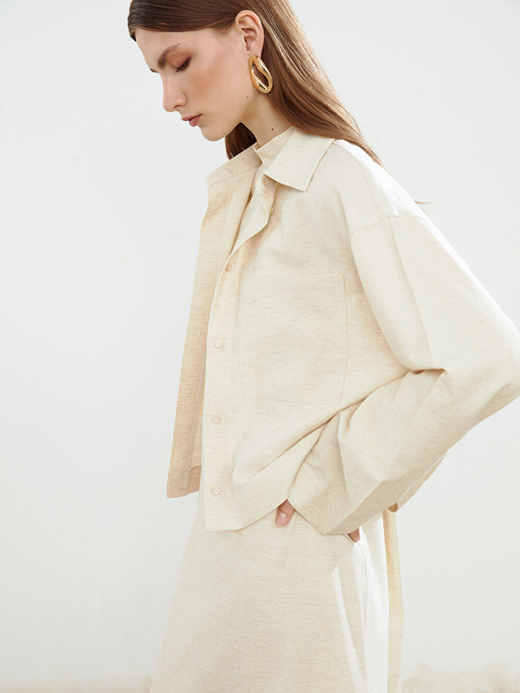 Oversize Linen Blend Women's Shirt -S5NF83Z8-EEW