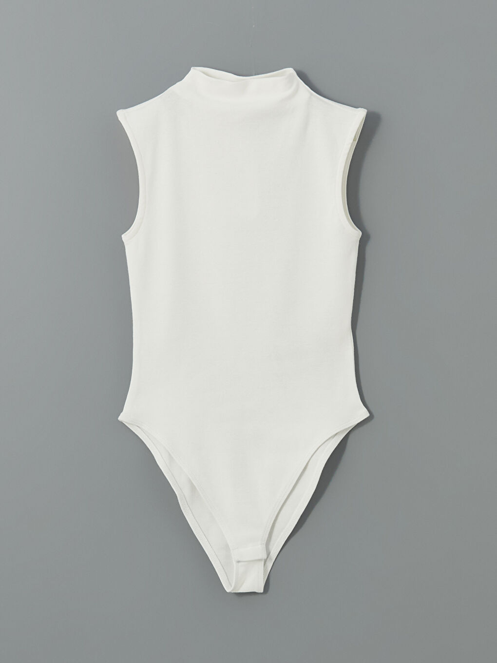 Ekru Dik Yaka Kadın Bodysuit-4