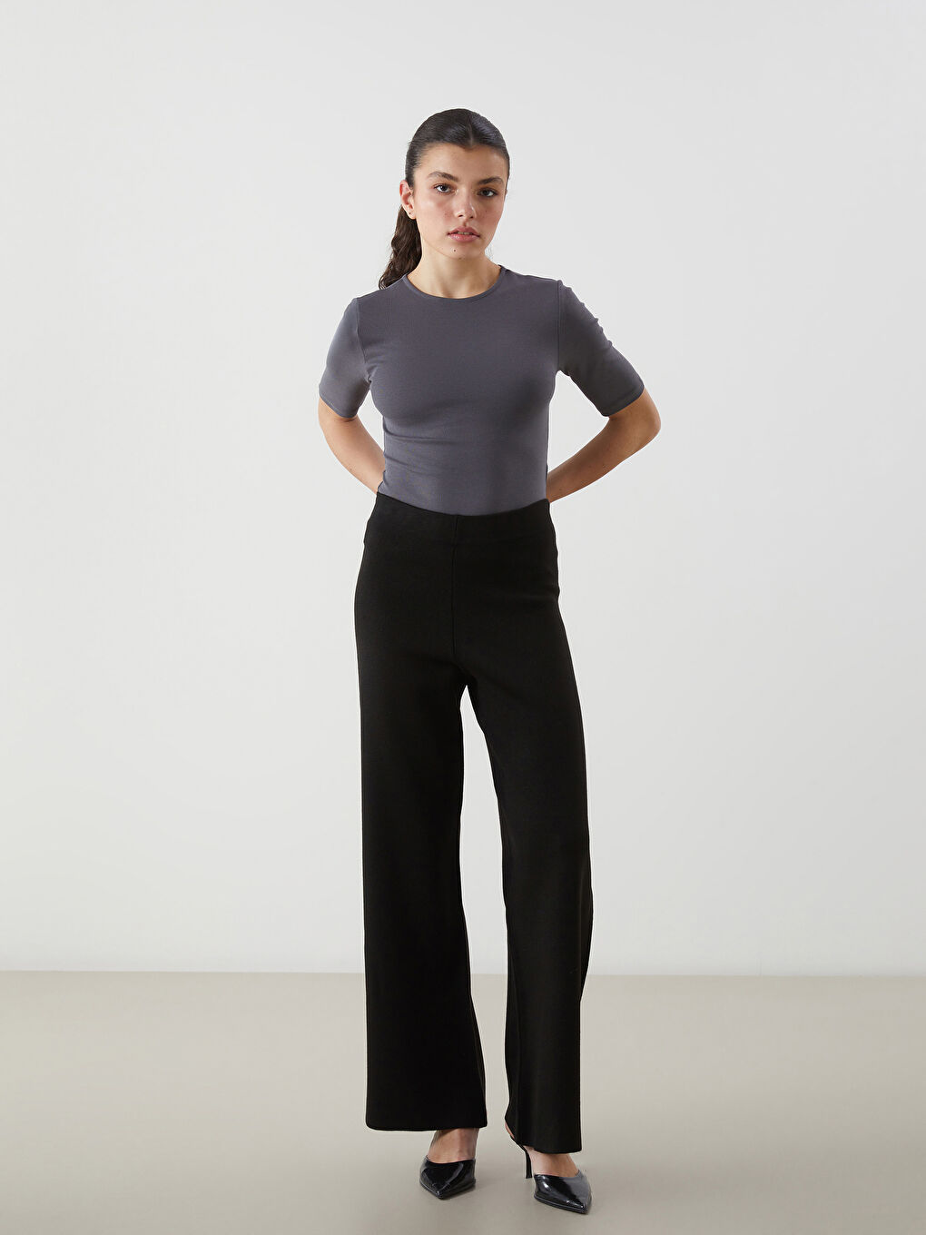 LCW Vision Gri Bisiklet Yaka Kadın Bodysuit - 1