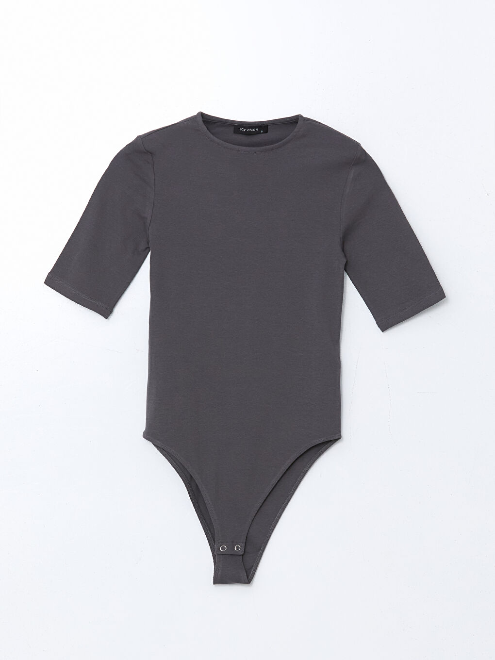 LCW Vision Gri Bisiklet Yaka Kadın Bodysuit - 4