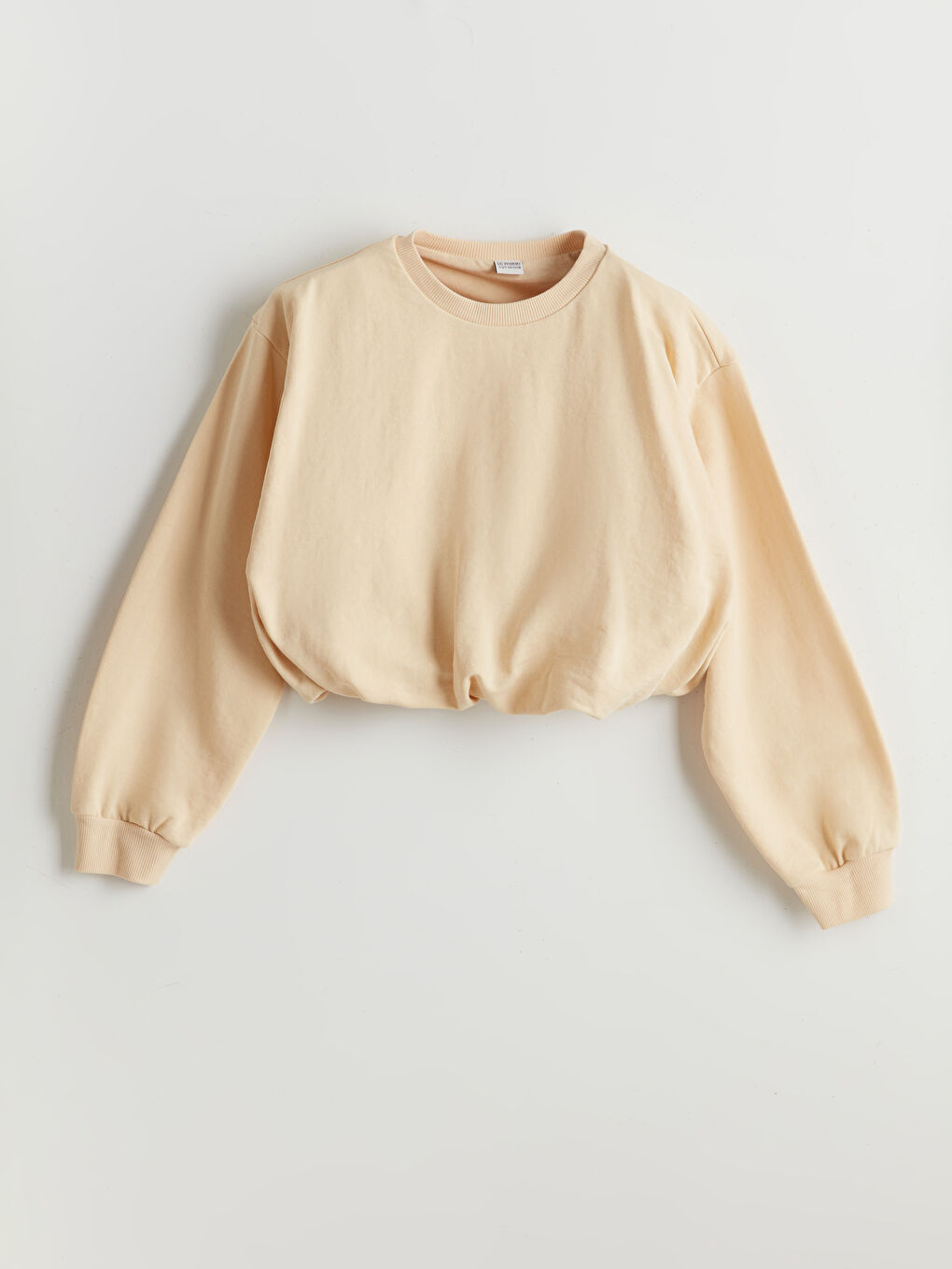 Sarı Bisiklet Yaka Kız Çocuk Crop Sweatshirt