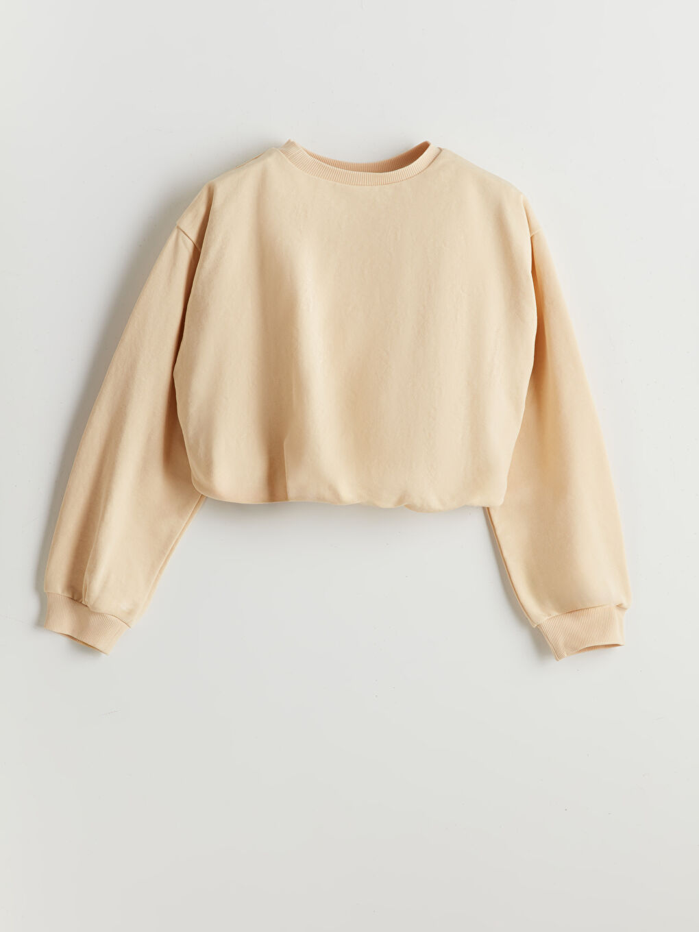 Sarı Bisiklet Yaka Kız Çocuk Crop Sweatshirt-1