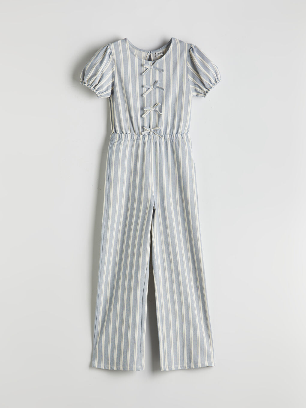 Mavi Çizgili Fiyonk Detaylı Kız Çocuk Tulum-2