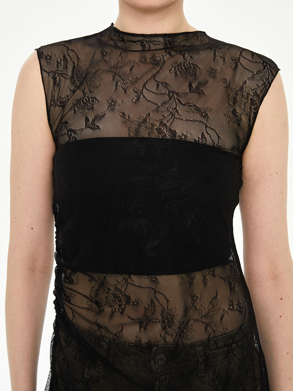 Siyah Asimetrik Kesim Dantel Kadın Tunik-2