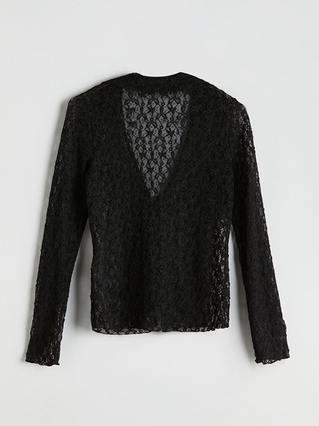 Siyah Polo Yaka Dantelli Kadın Hırka-5