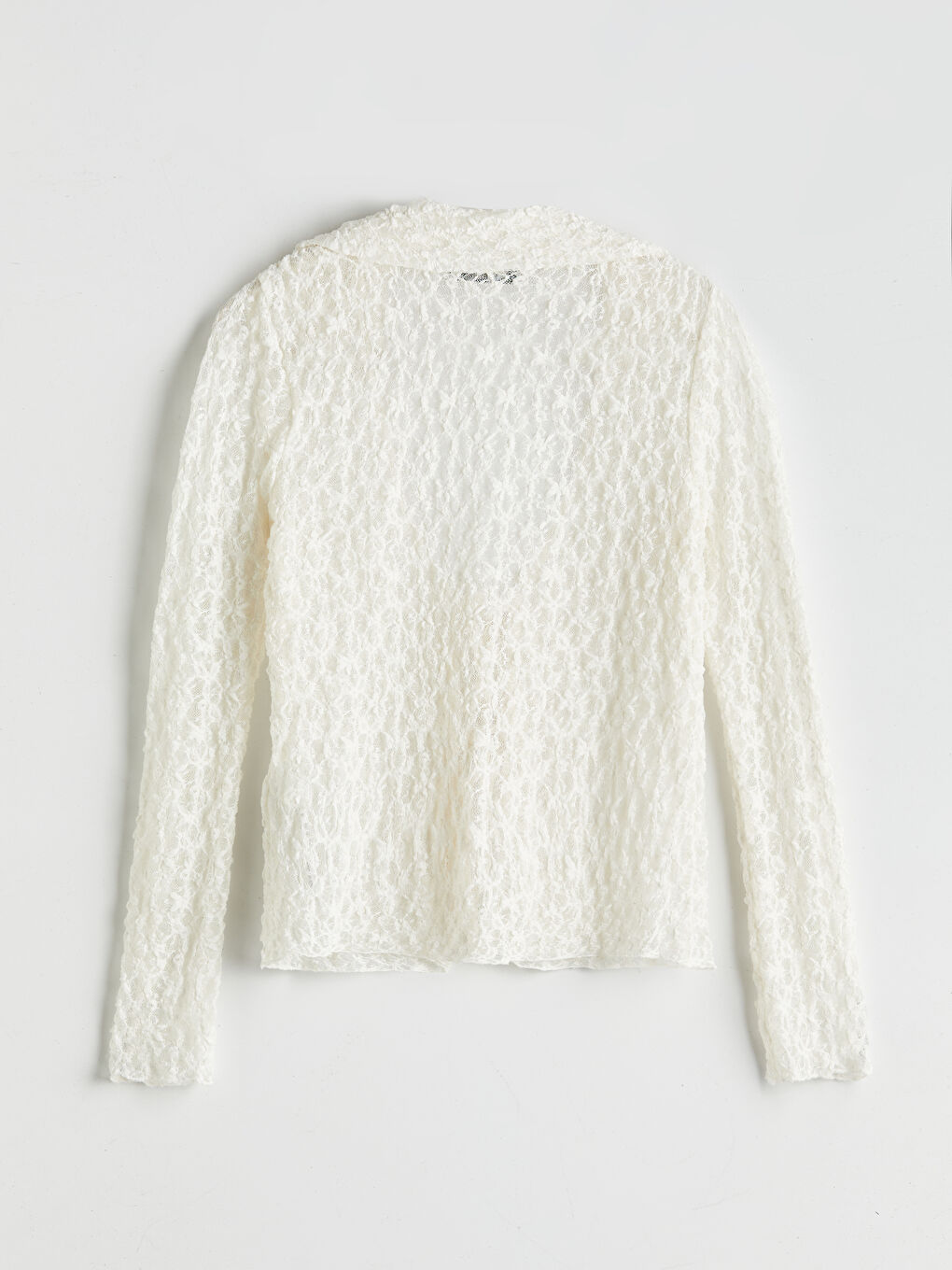 Ekru Polo Yaka Dantelli Kadın Hırka-5