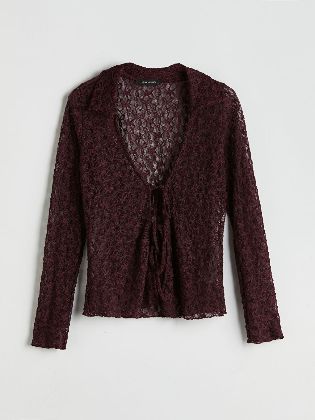 Mürdüm Polo Yaka Dantelli Kadın Hırka-4