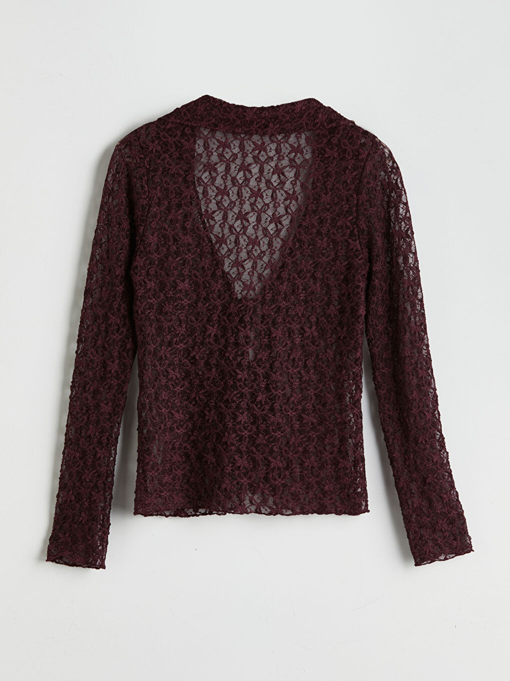 Mürdüm Polo Yaka Dantelli Kadın Hırka-5