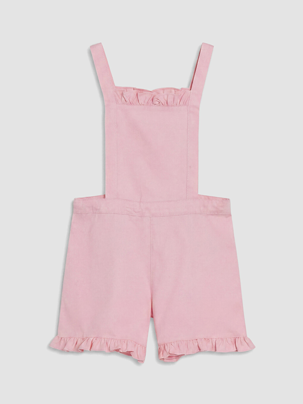 Pembe Kare Yaka Fırfırlı Kız Çocuk Gabardin Salopet-1