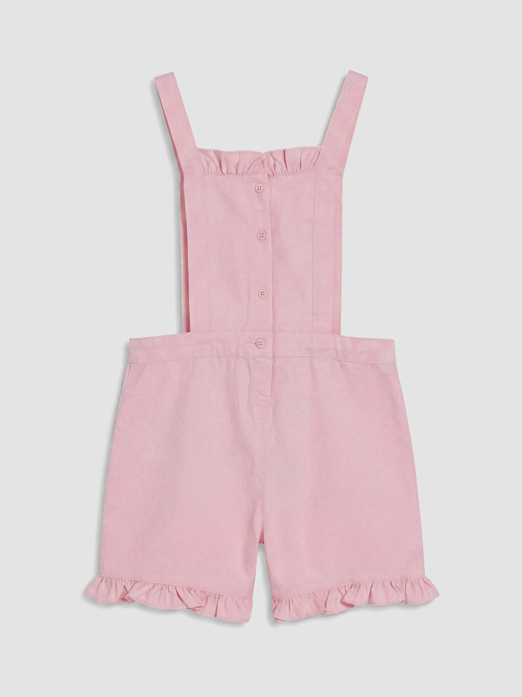 Pembe Kare Yaka Fırfırlı Kız Çocuk Gabardin Salopet-2
