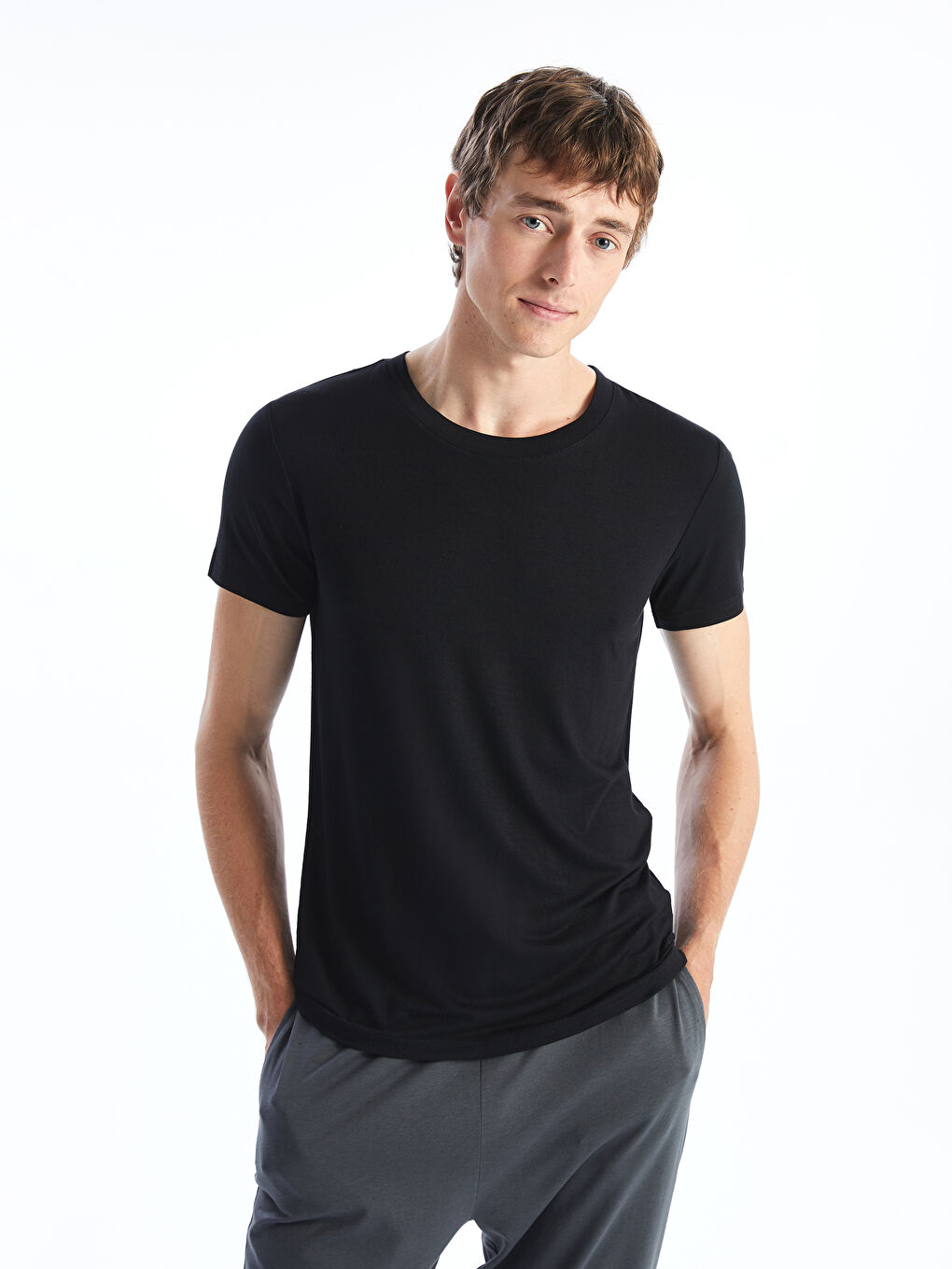 Siyah Bisiklet Yaka Kısa Kollu Erkek Premium Atlet