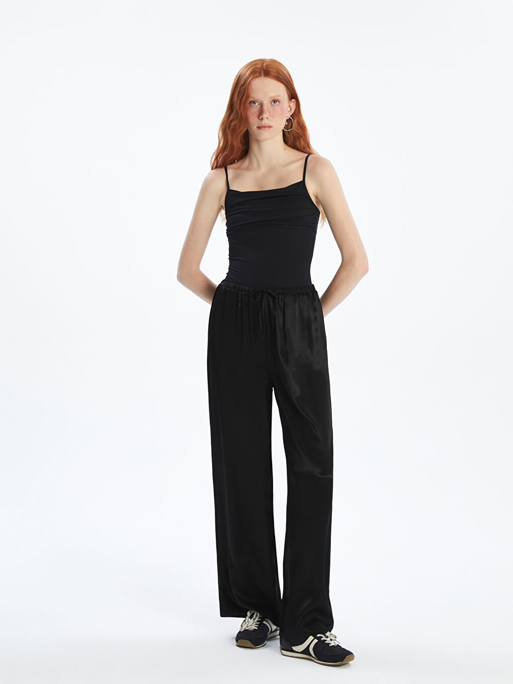 Elastic Waist Satin Women's Trousers -S5NG65Z8-CVL