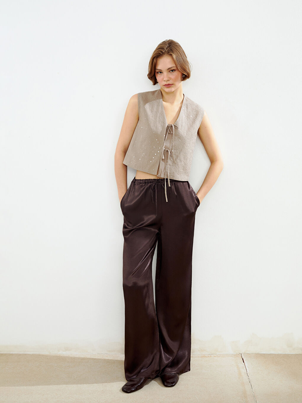 Elastic Waist Satin Women'S Pants -S5NG65Z8-CXL