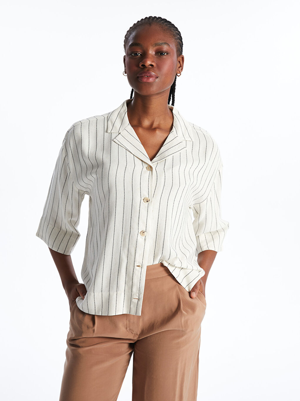 Striped Linen Blend Women's Shirt