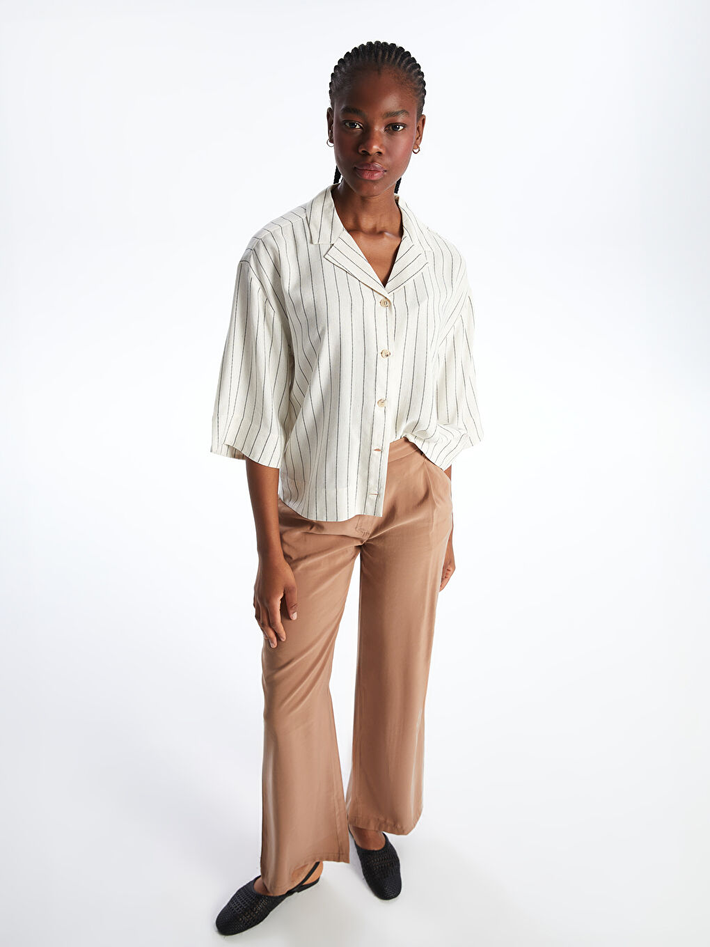 Striped Linen Blend Women's Shirt-1