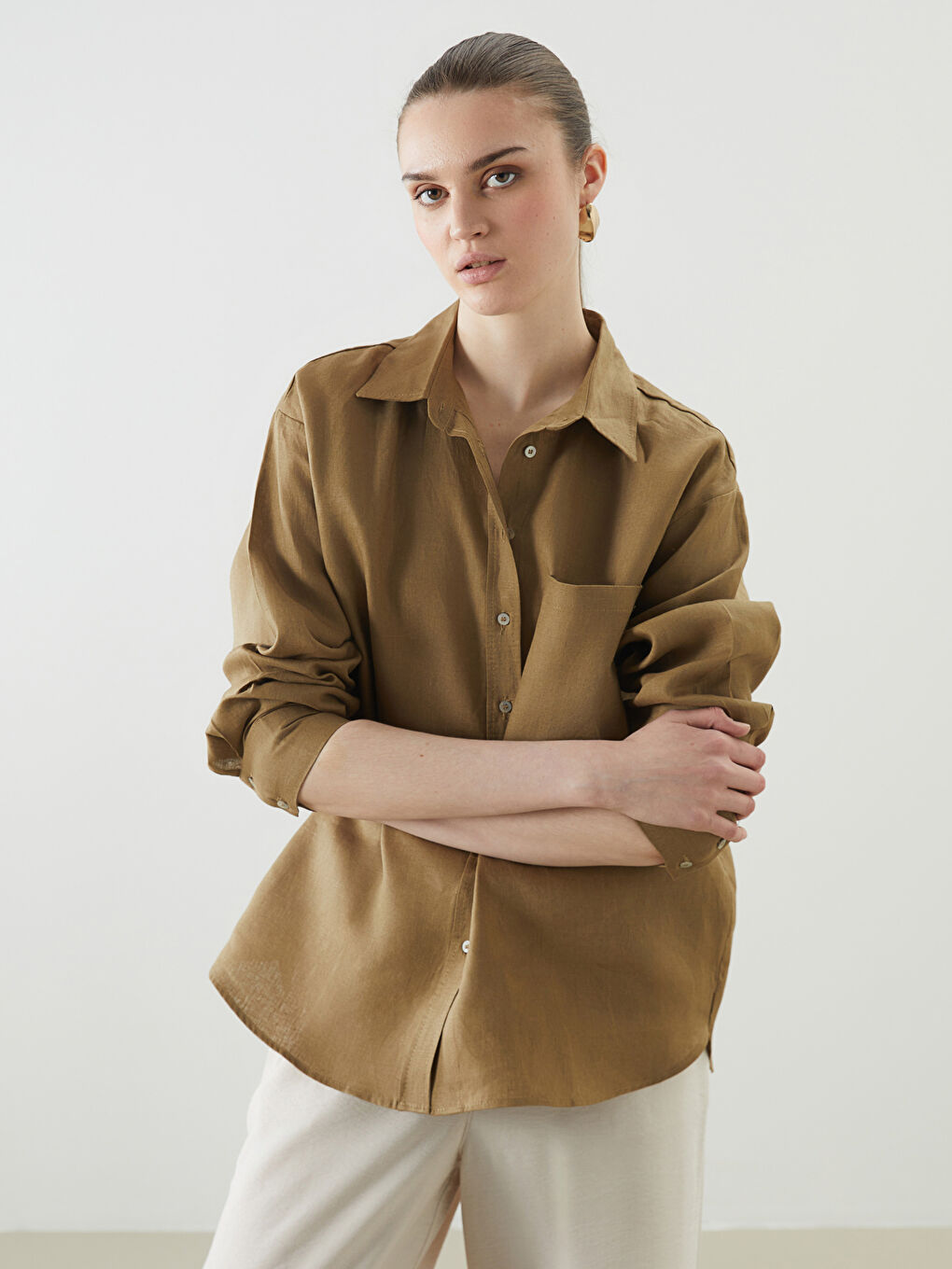 Oversize Linen Women's Shirt -S5NG83Z8-HCB