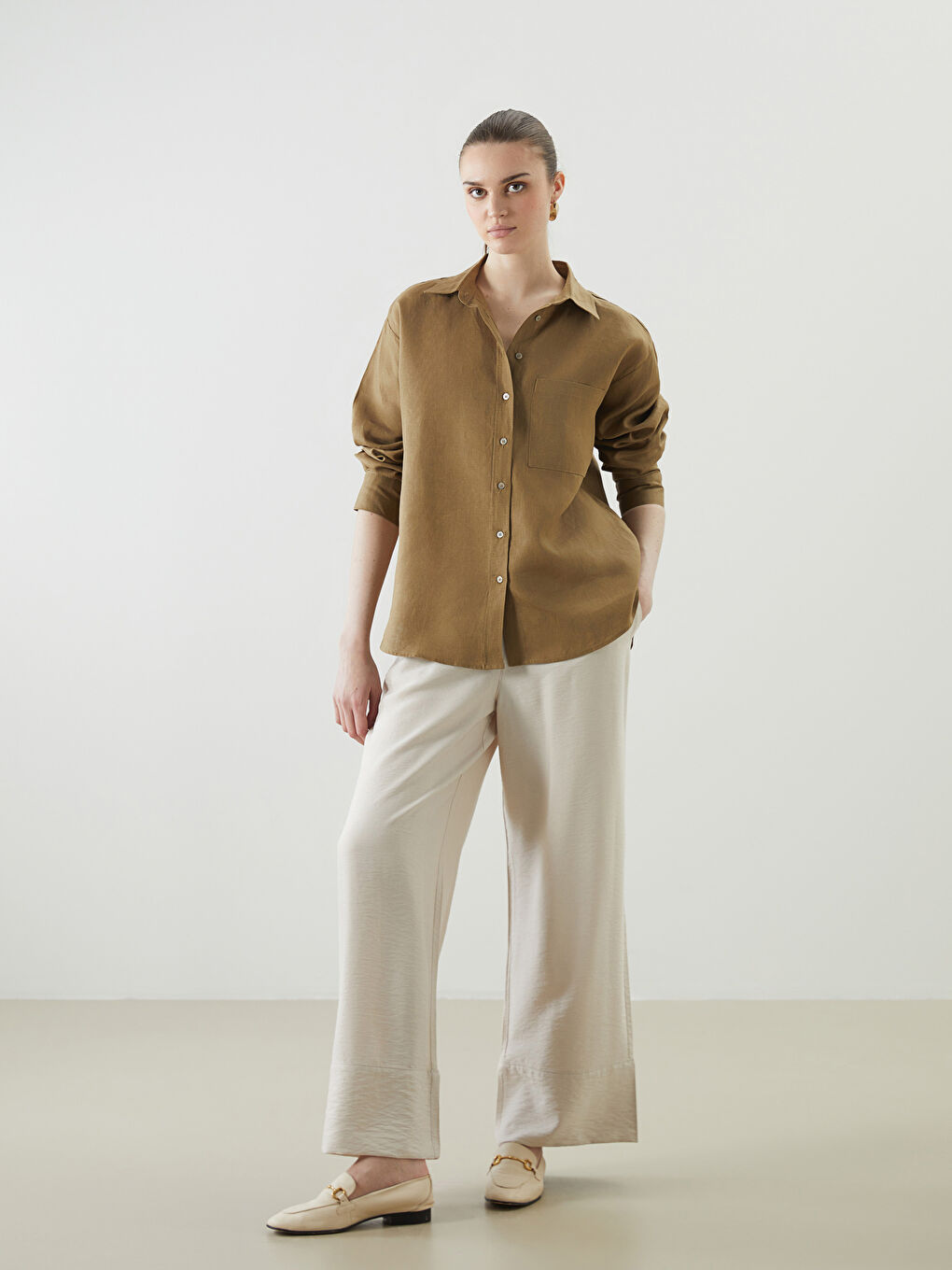 Oversize Linen Women's Shirt -S5NG83Z8-HCB
