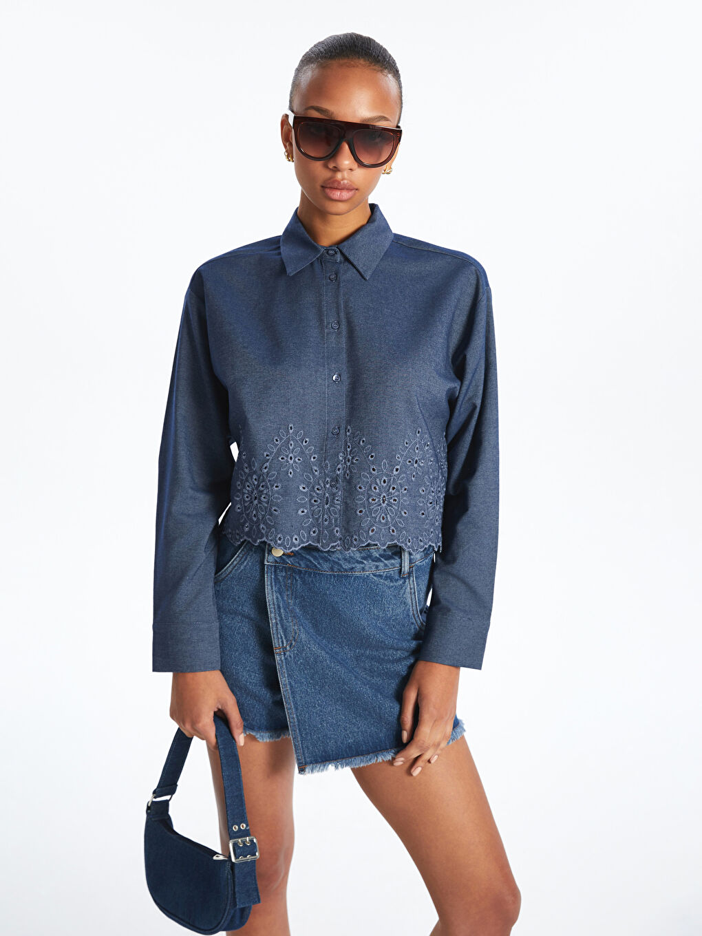 Self-Patterned Broderie Women's Shirt -S5NG86Z8-CUJ