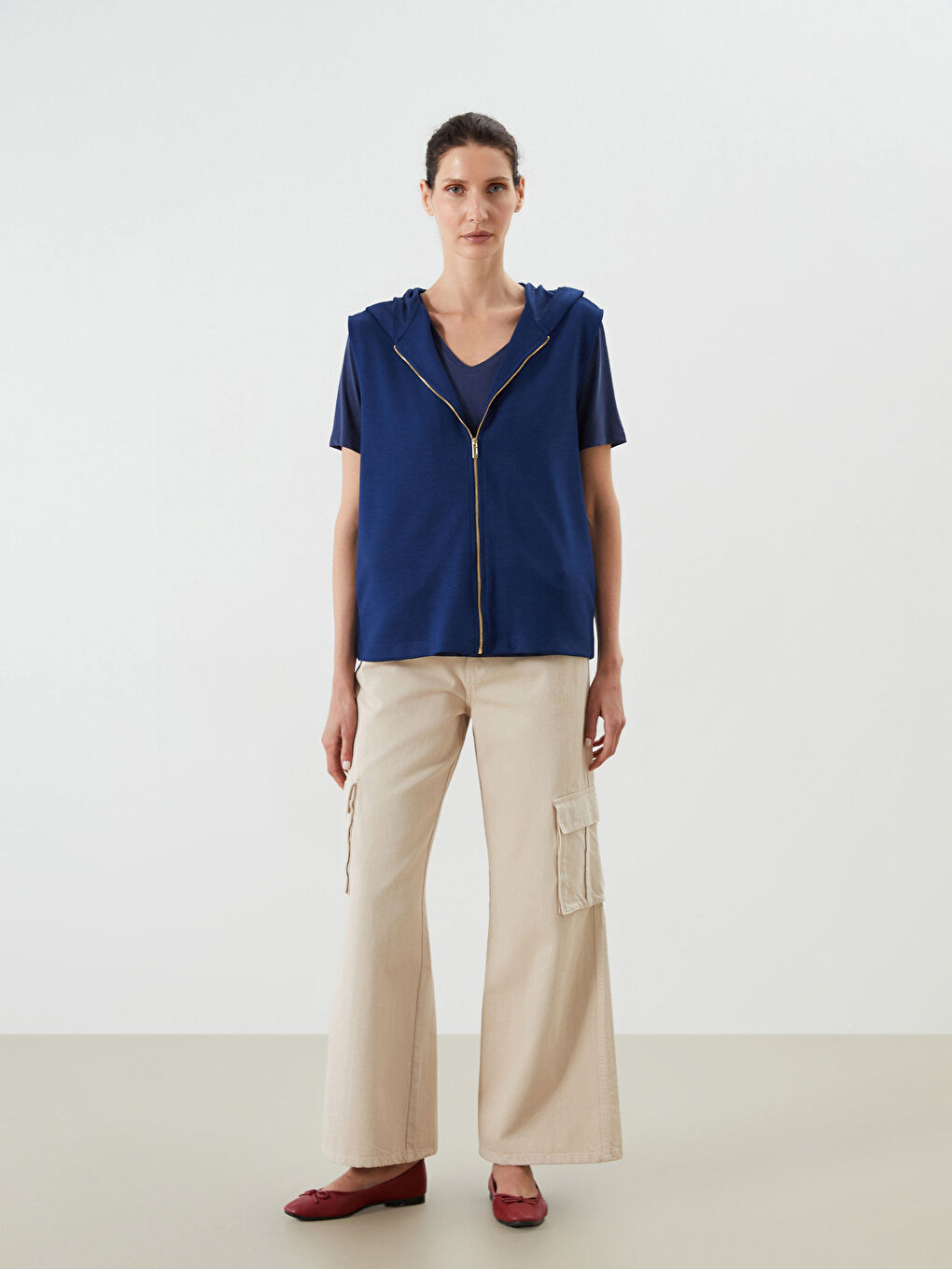 Lacivert Kapüşonlu Kadın Fermuarlı Sweatshirt-2