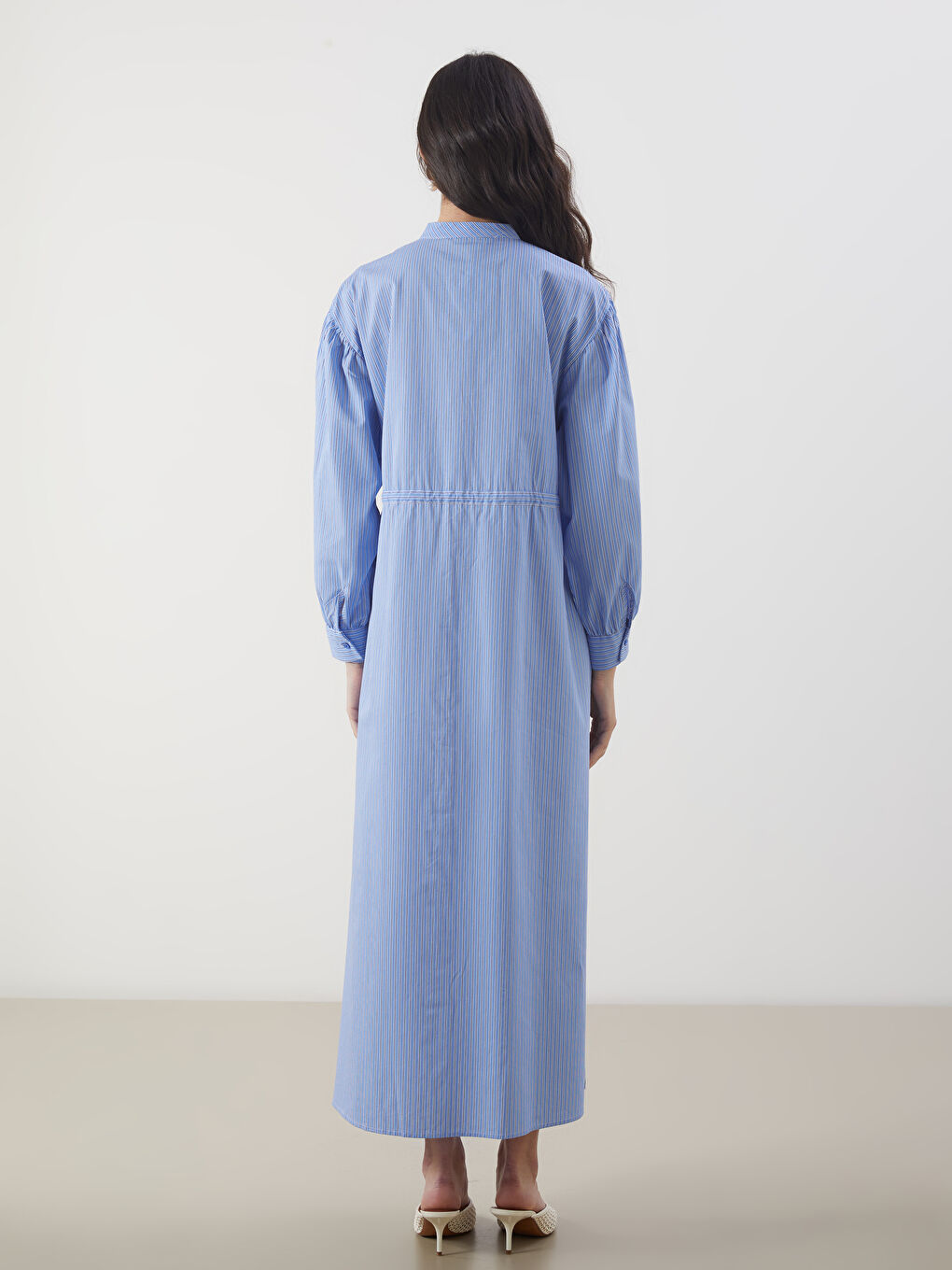 Grandad Collar Striped Poplin Shirt Dress -S5NH09Z8-LEN