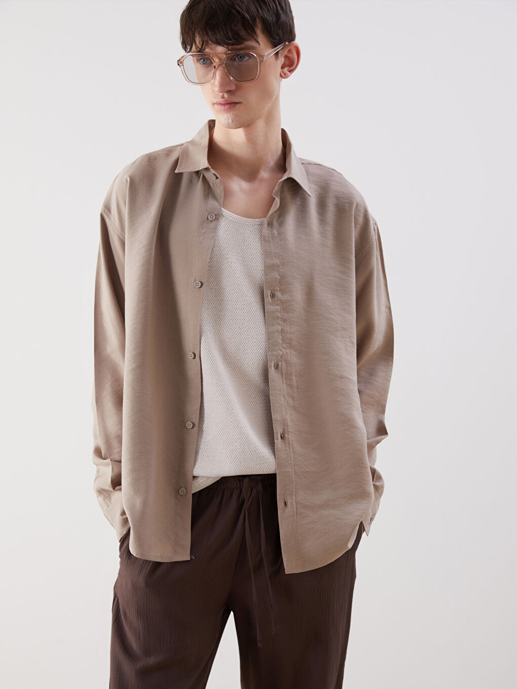 Kahverengi Regular Fit Kısa Kollu Erkek Gömlek