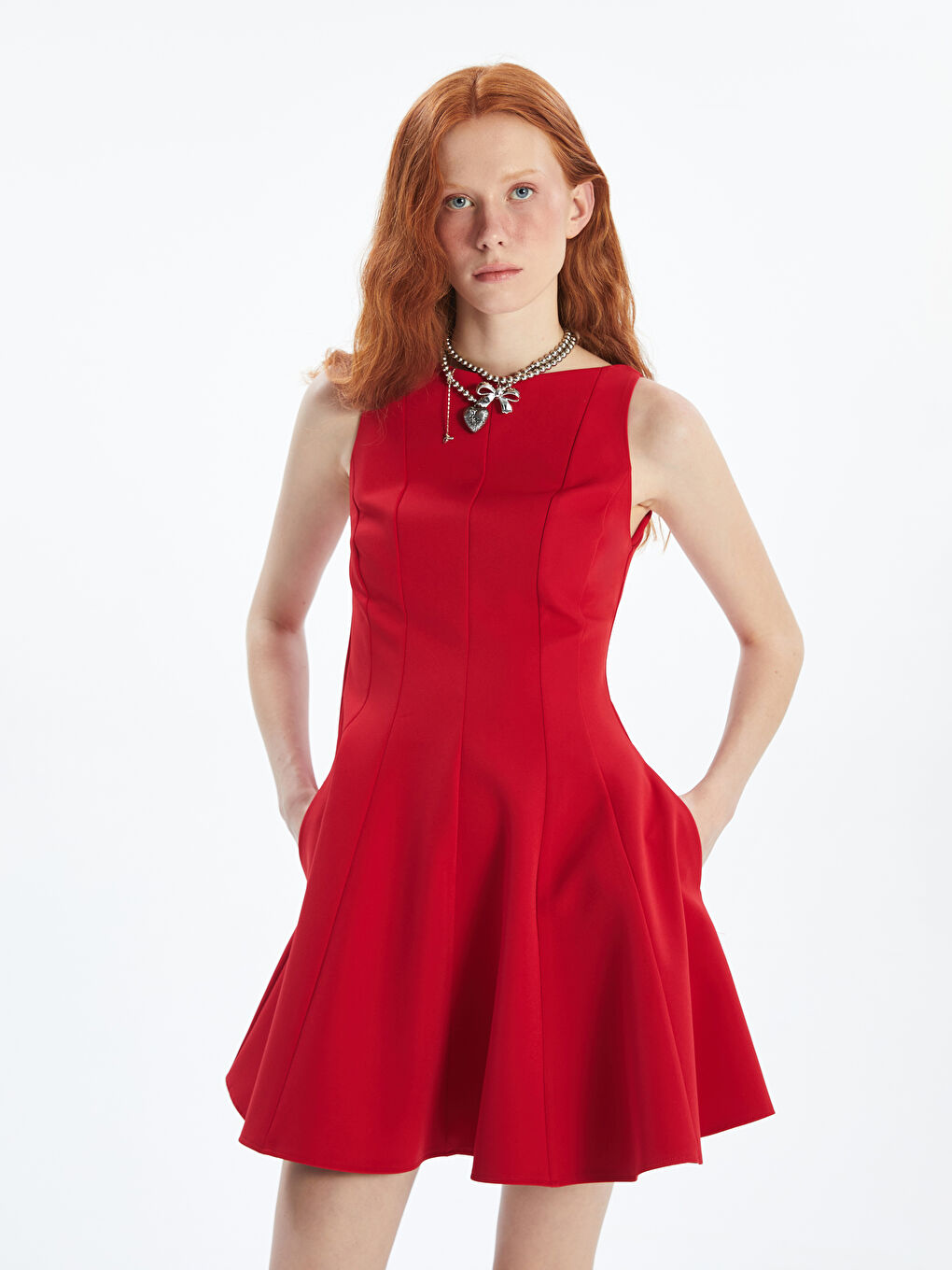 Slash Neck Mini Dress -S5NH23Z8-DMR