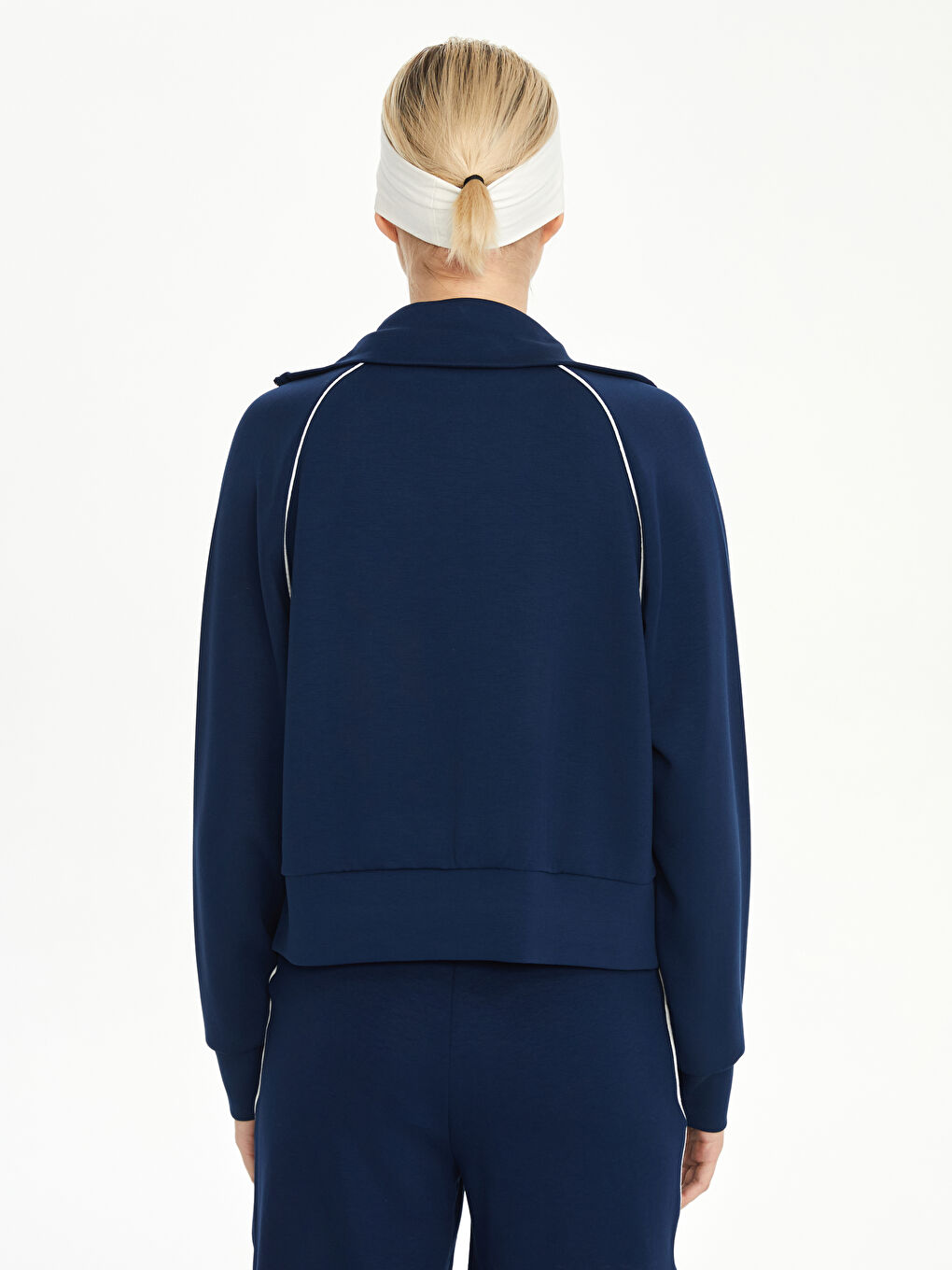 Lacivert Dik Yaka Oversize Kadın Fermuarlı Sweatshirt-3