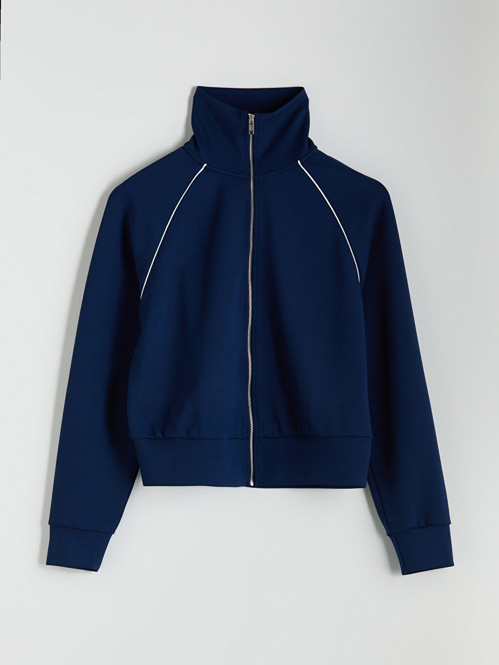 Lacivert Dik Yaka Oversize Kadın Fermuarlı Sweatshirt-4