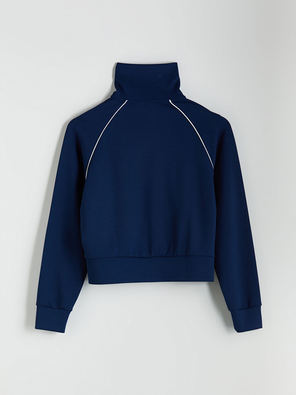 Lacivert Dik Yaka Oversize Kadın Fermuarlı Sweatshirt-5