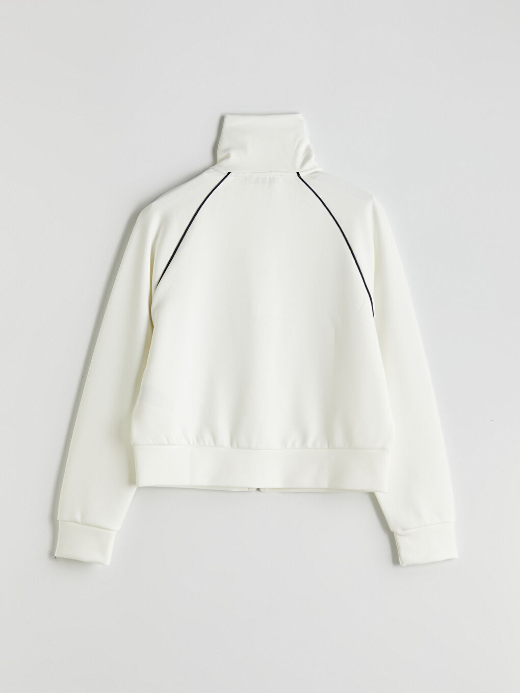 Ekru Dik Yaka Oversize Kadın Fermuarlı Sweatshirt-5