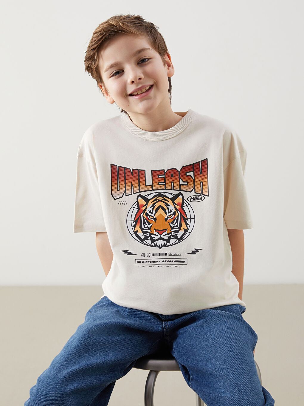 Crew Neck Tiger Printed Boys' T-Shirt -S5NH30Z4-FT0