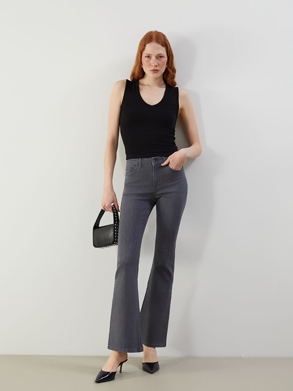 LCW Jeans Gri Flare Kadın Jean Pantolon