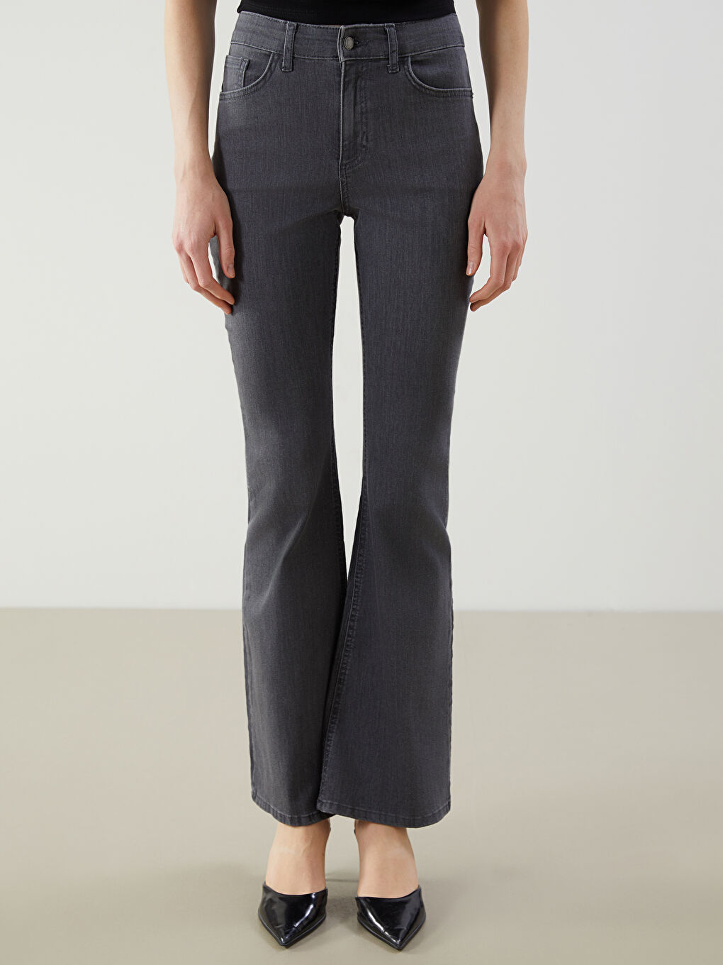 LCW Jeans Gri Flare Kadın Jean Pantolon - 1