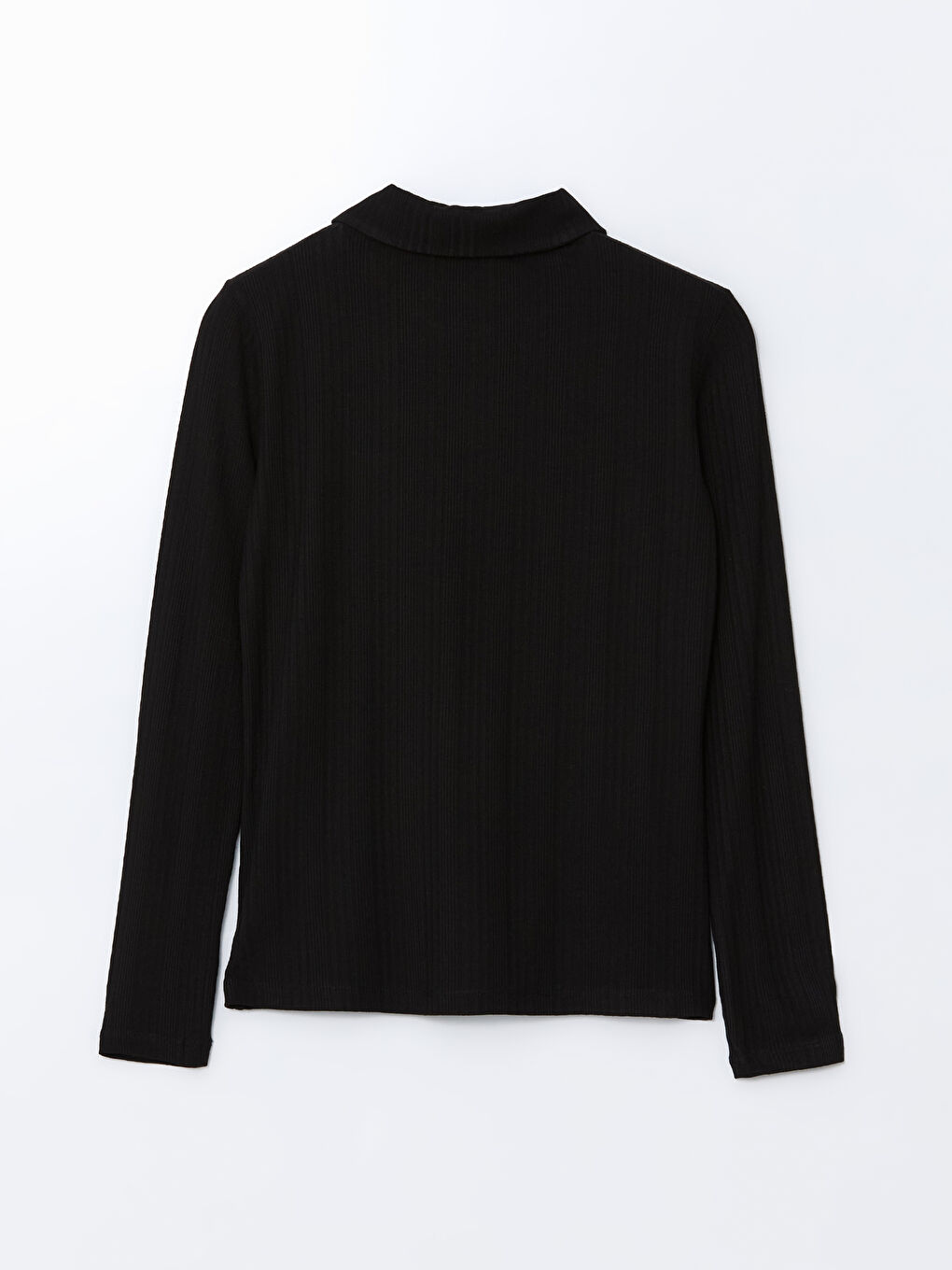 Siyah Polo Yaka Dokulu Kadın Tişört-9