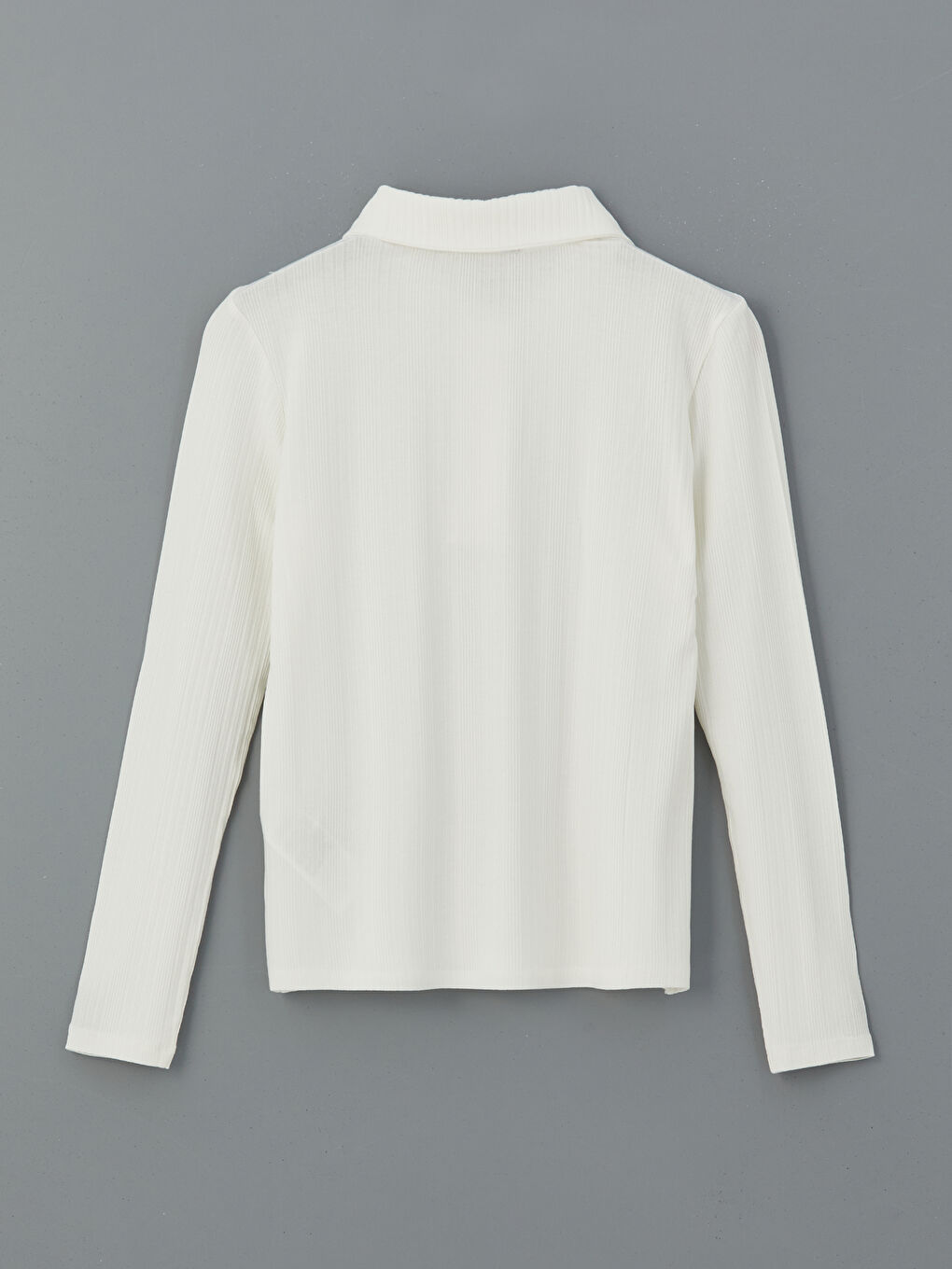 Ekru Polo Yaka Dokulu Kadın Tişört-9